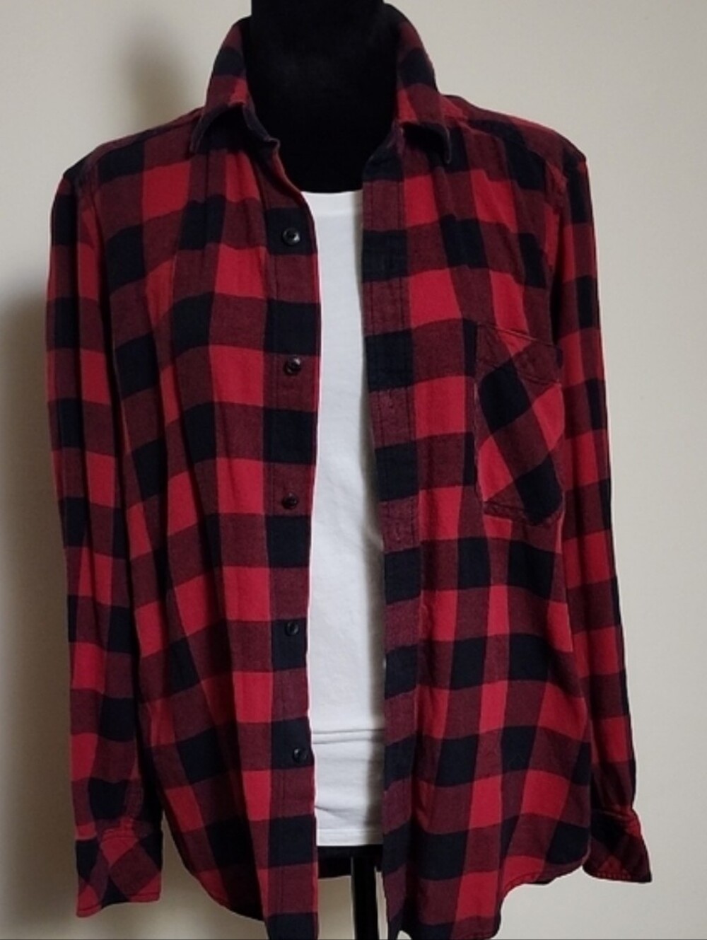 TNA Aritzia Red Black Plaid Flannel Shirt Oversized Cotton Small